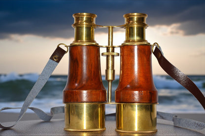 Antique Brass and wood Spyglass Binocular – Nautical Victorian Marine Style