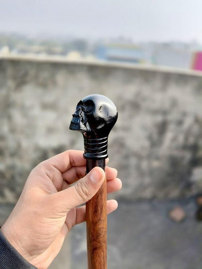 Antique Terminator Head Brass Handle Cane Wooden Walking Stick Vintage Designed