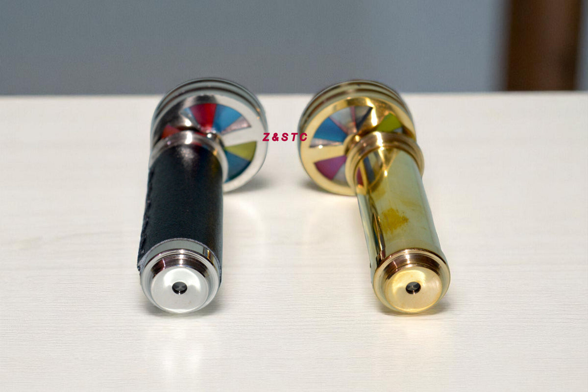 brass & Leather wrapped kaleidoscopes '2 pieces,handheld antique style decor