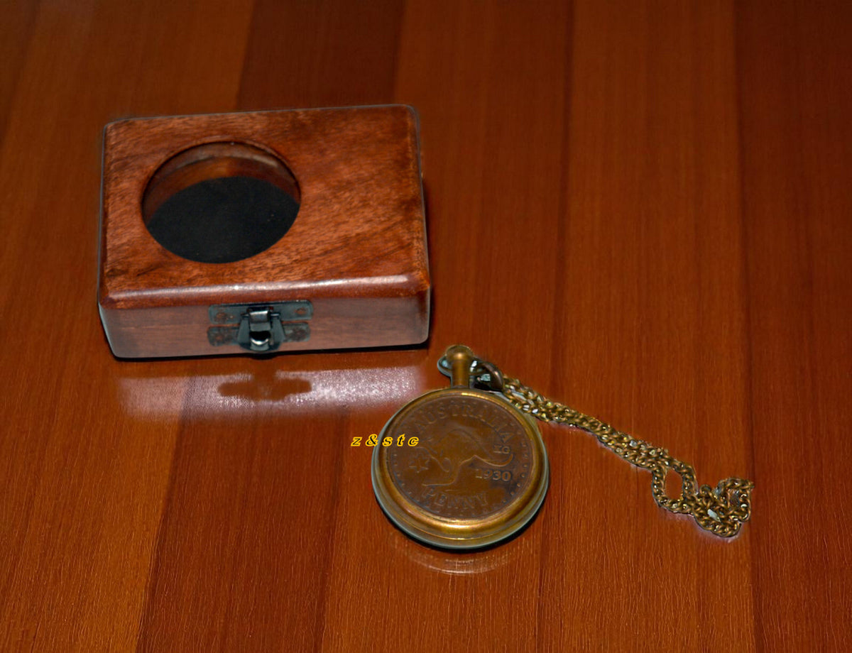 Antique style marine pocket watch – 1912 brass anchor design with box
