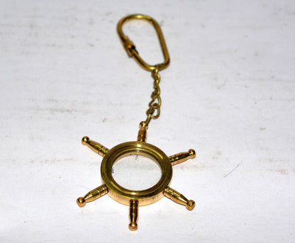 Nautical Brass Boat Wheel Keychain with Mini Magnifier Maritime Collectible Gift