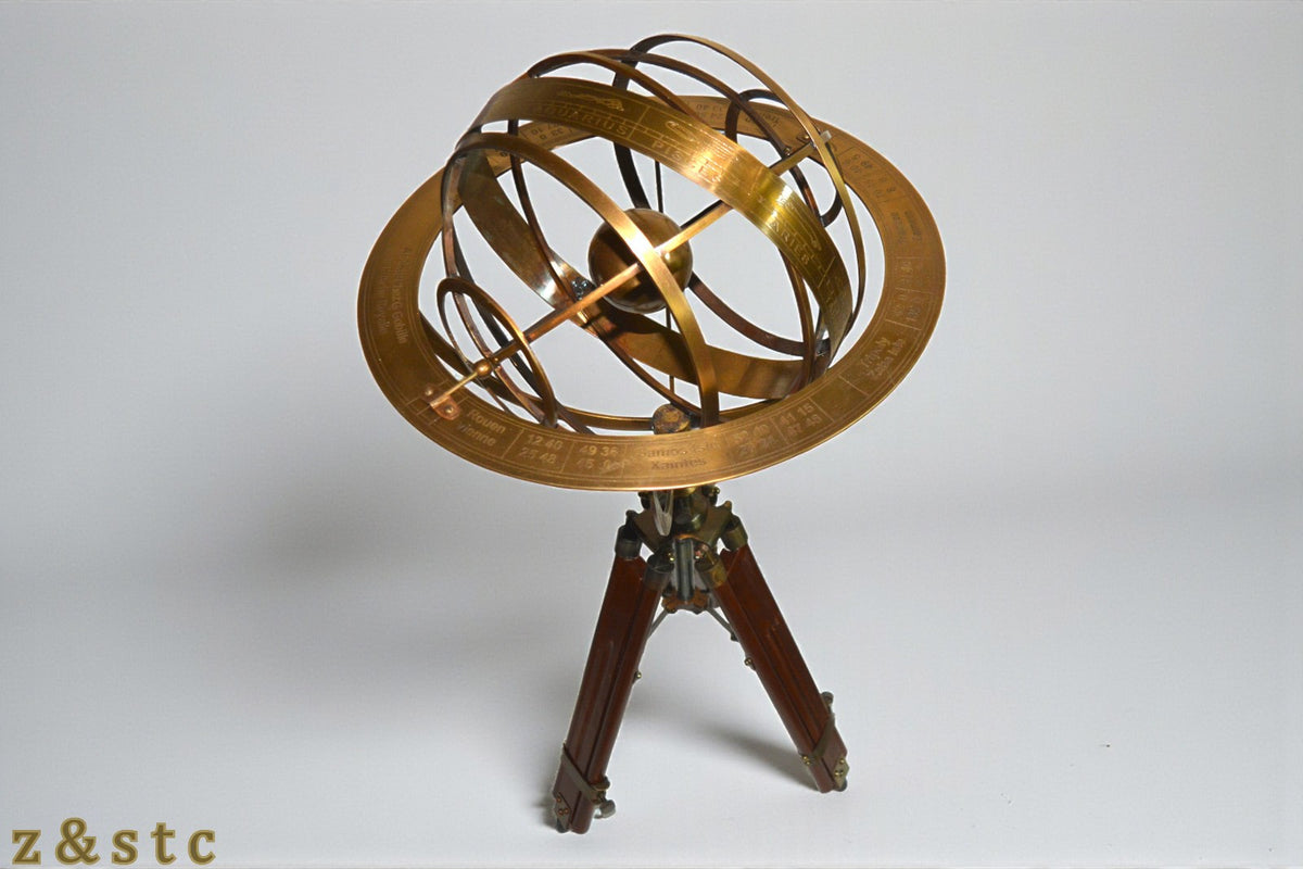 Antique Style Armillary on Wooden Tripod – Nautical & Astronomical Decor