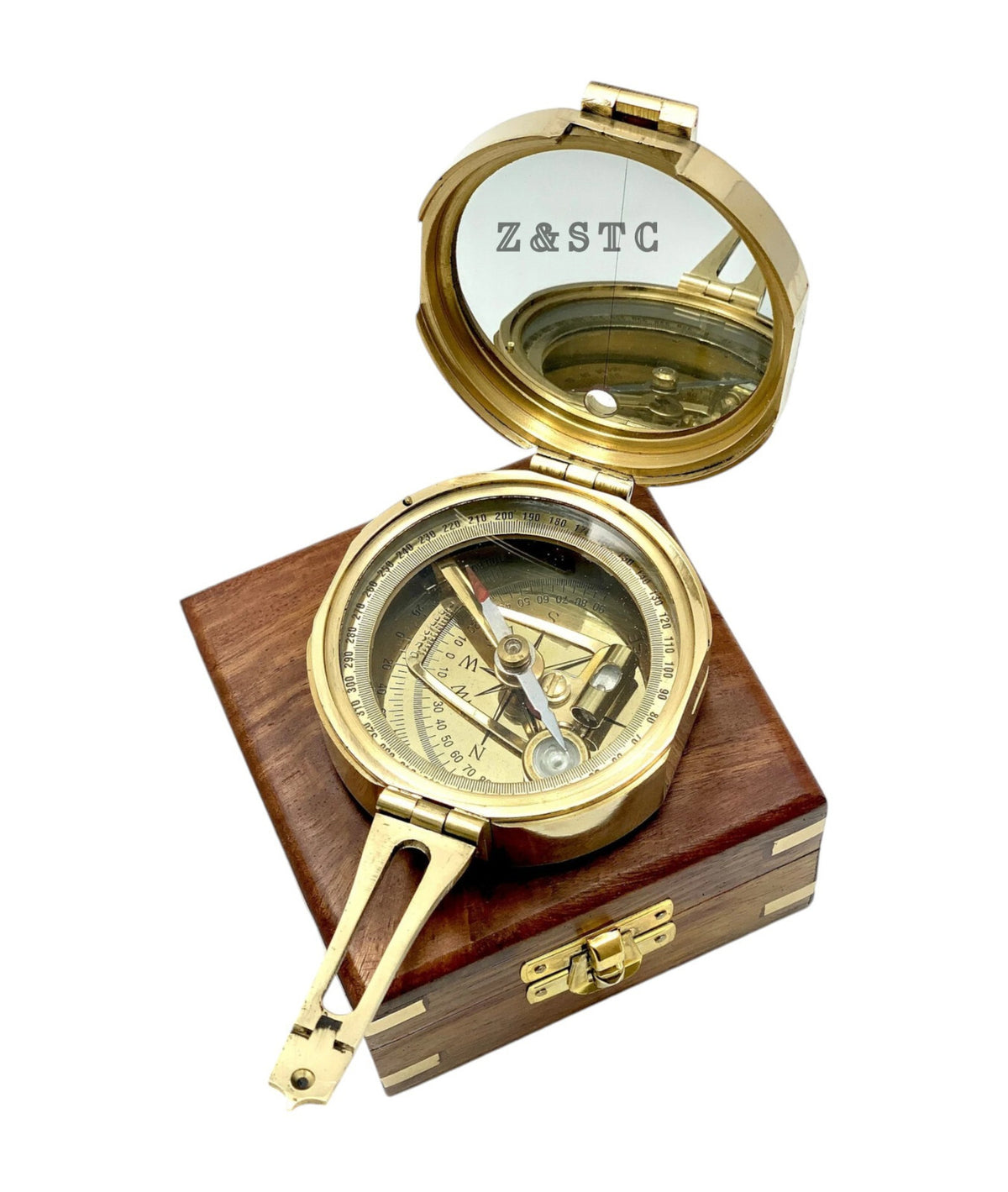 Vintage Brass Round Brunton compass 3" with Wooden box directional gift