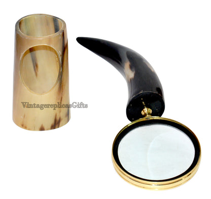 Vintage Brass Horn Handle Magnifying Glass Magnifier Desktop Accessories