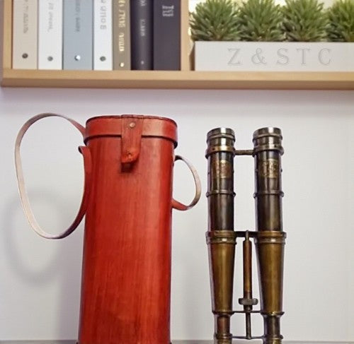 Antique Brass Folding Binocular Spyglass Nautical Marine Telescope with Case
