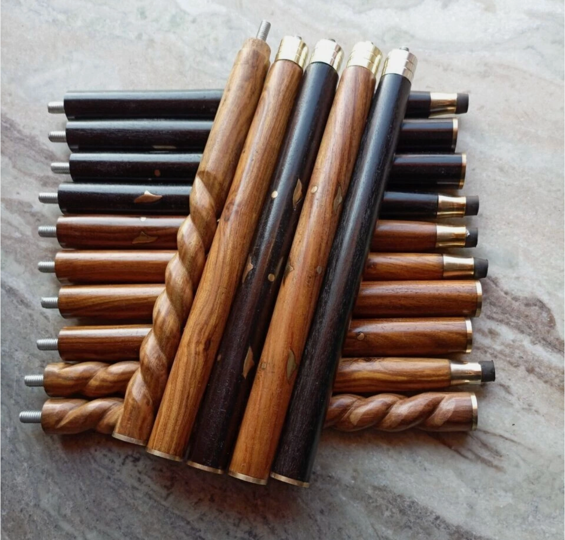 Set of 5 Wooden Walking Stick Shafts | 3-Fold Cane Replacement Poles