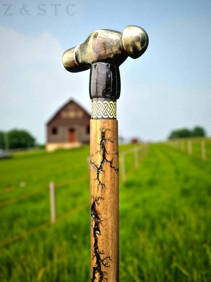 Handcrafted Victorian Walking Stick with Unique Solid Hammer Head Vintage Style