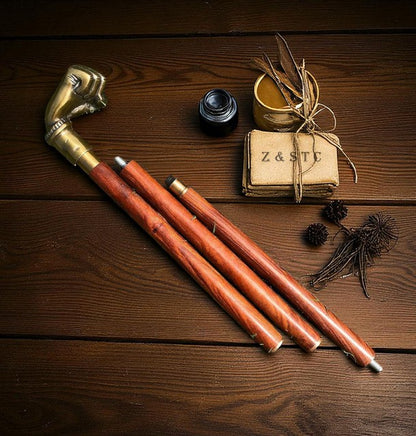 Antique-Style Brass Handle Walking Stick – Durable & Decorative