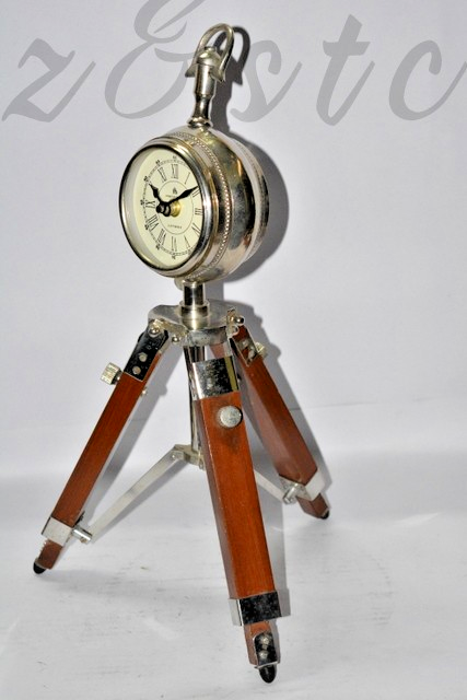 Decorative Brass & Wood Tripod Clock – Antique Nickel Finish Collectible Gift It