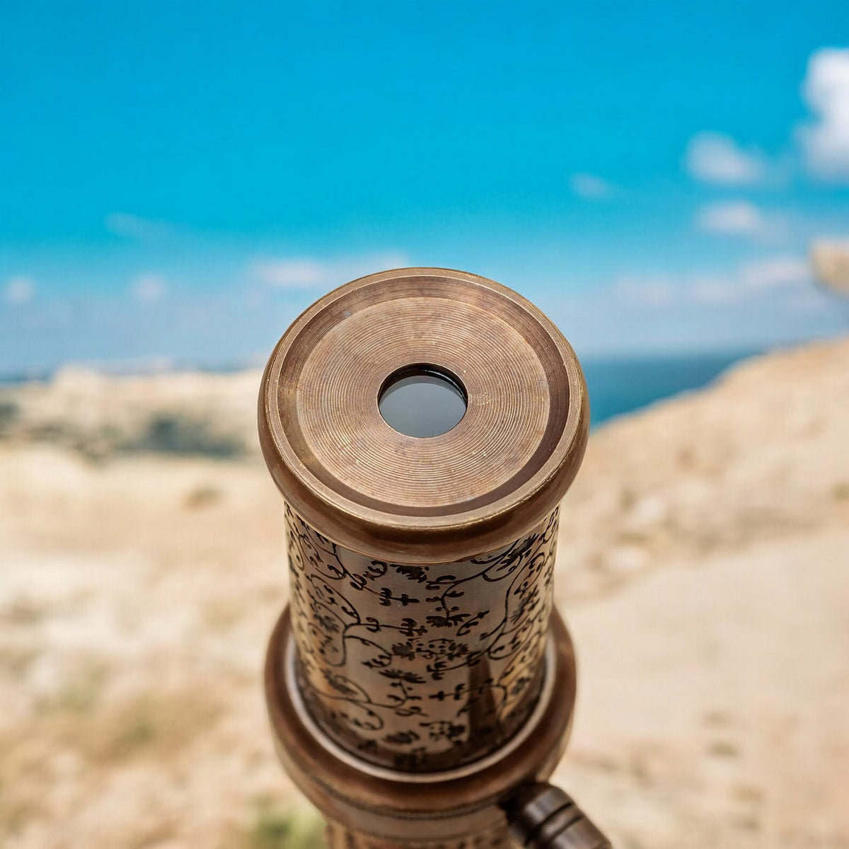Antique Brass Kaleidoscope With Handle Engraved Custom Wedding Gift, Kids Toy