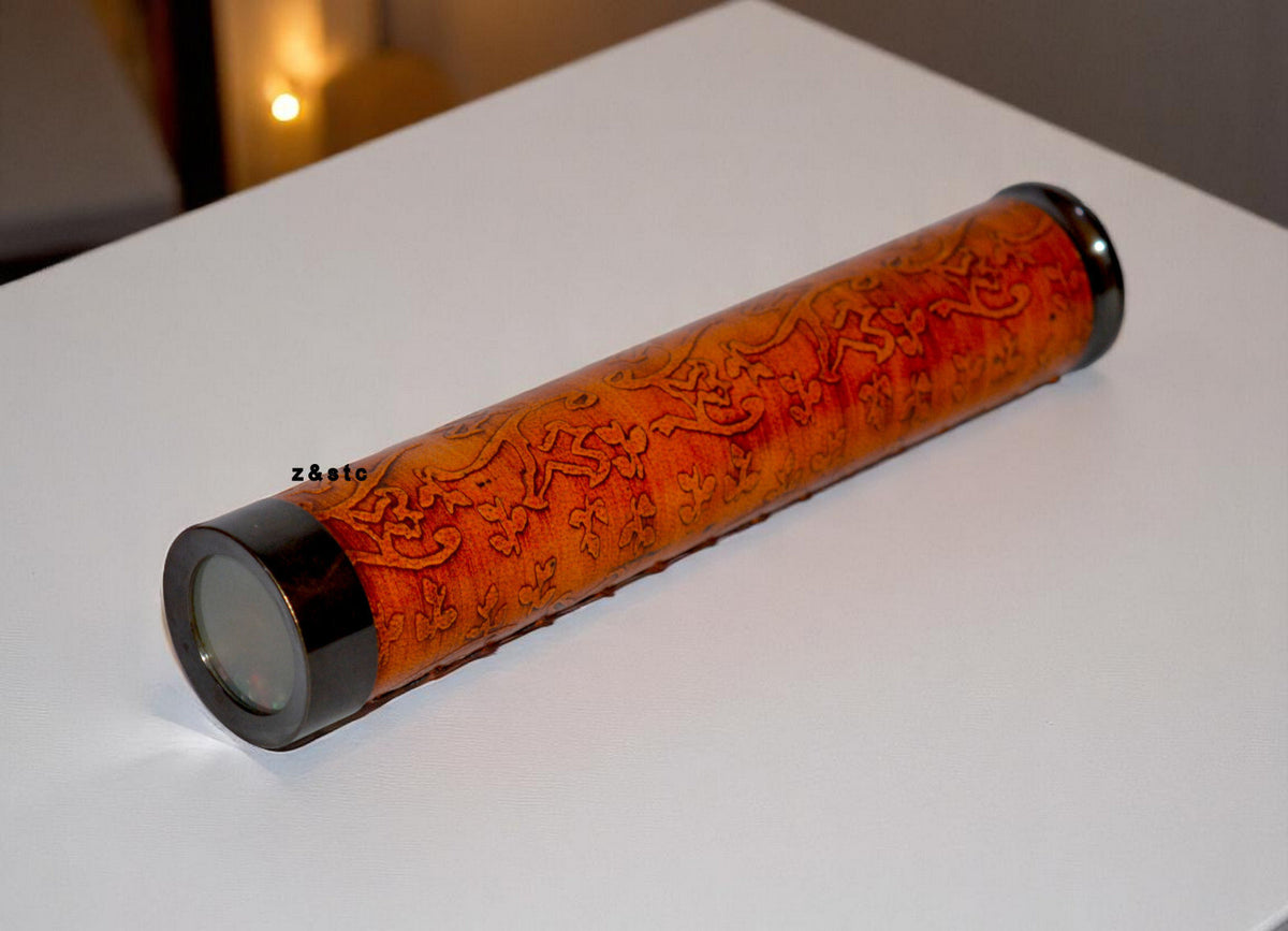 Handcrafted Leather-Wrapped Brass Kaleidoscope – Antique Style Collectible