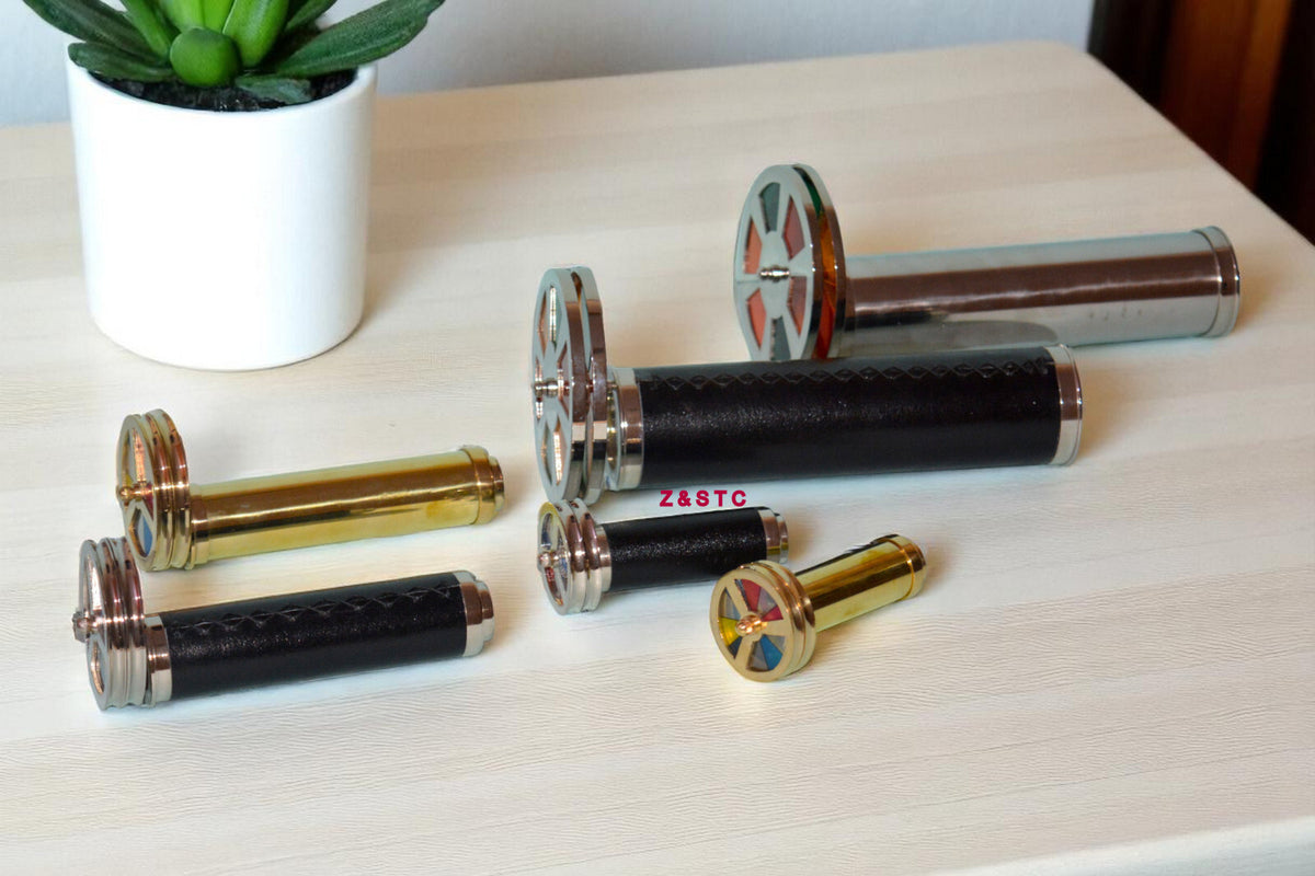 SET OF 6 HANDCRAFTED BRASS KALEIDOSCOPES VINTAGE STYLE COLLECTIBLE GIFTS