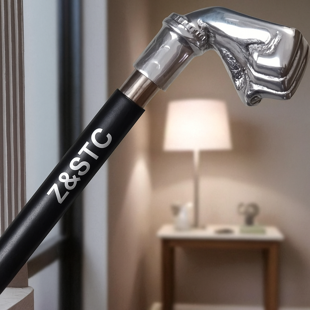 Handcrafted Z&STC Walking Stick with Unique Silver Fist Grip – Stylish & Sturdy