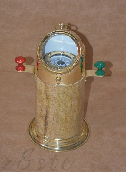 Antique Style Brass and Wood Ship’s Binnacle Compass – Maritime Collectible