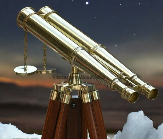 Nautical Brass 18" Binocular Marine Telescope w/ Floor Tripod Stand - Home Decor