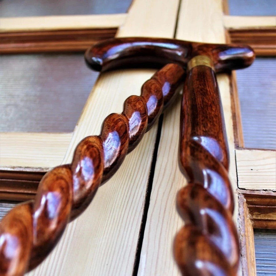 Wooden Walking Cane Derby Handle 2 Fold Handmade Travel Walking Stick 38"