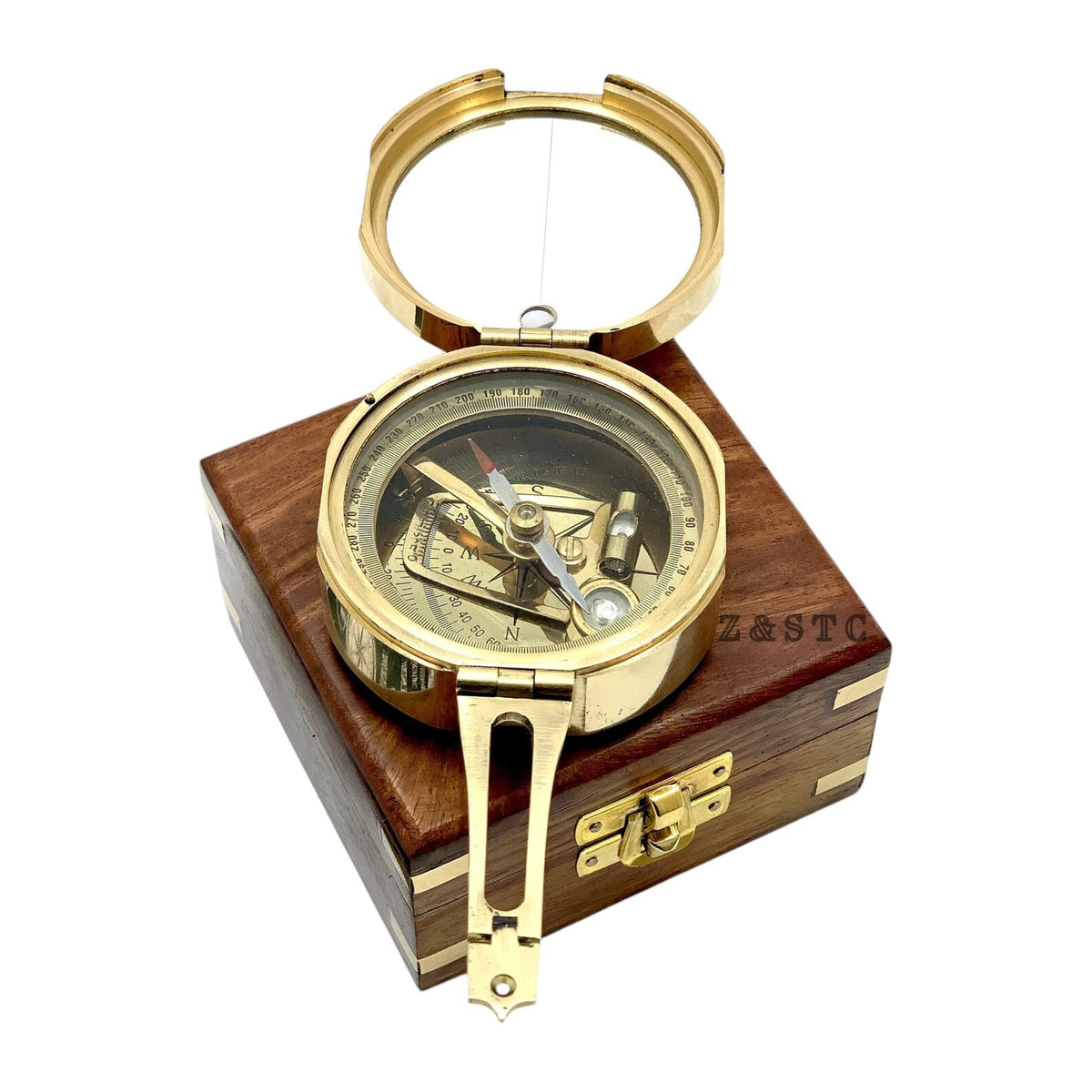 Vintage Brass Round Brunton compass 3" with Wooden box directional gift