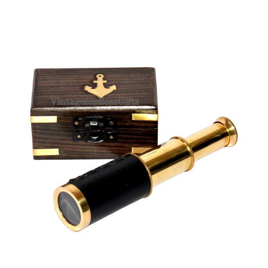 Vintage Brass & Leather 6" Telescope Spyglass Scope Nautical Maritime Decor Gift