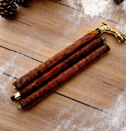 Handcrafted Wooden Walking Stick – Brass Lion Head Handle, Vintage Cane for Men,