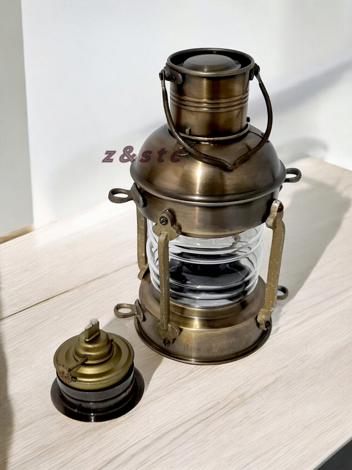Handmade 13-Inch Nautical Lantern – Antique Brass Ship Anchor Oil Lamp