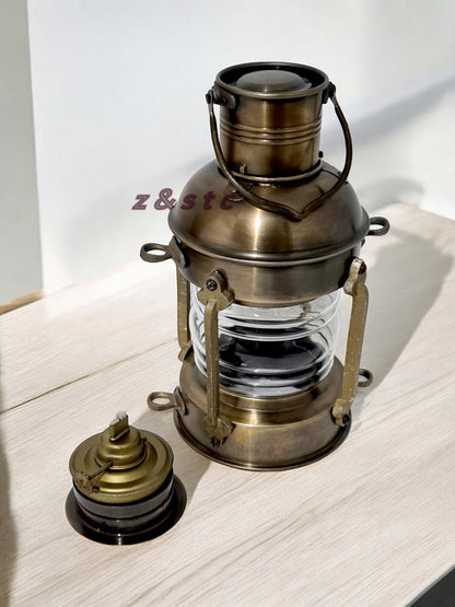 Handmade 13-Inch Nautical Lantern – Antique Brass Ship Anchor Oil Lamp
