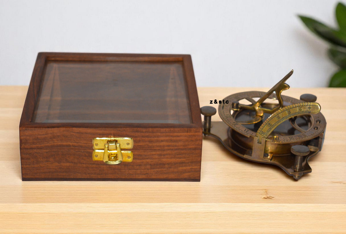 Decorative Brass Compass with Transparent Wooden Case – Explorer’s Gift