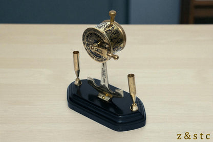 Brass Telegraph Figurine Pen Stand Vintage Watch Design Handmade Desk Organizer