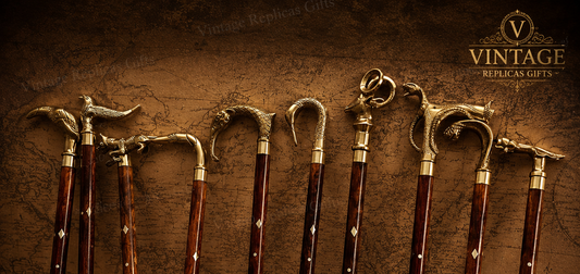 Set of 10 Handmade Wooden Walking Sticks Vintage Decorative Brass Canes