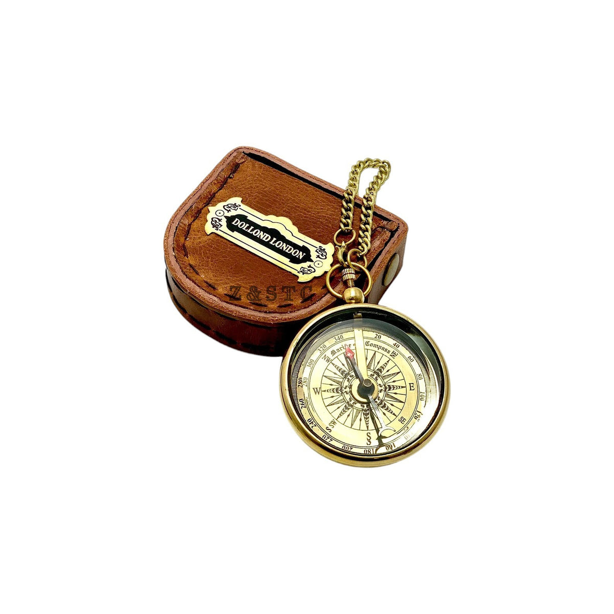 Vintage Brass Round Locket compass 2" with Leather Cover directional gift