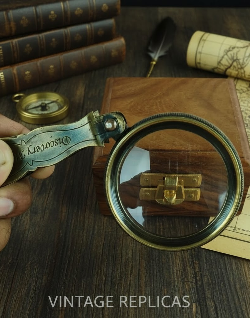 Heavy Duty Brass Magnifying Glass 6X Magnifier Collectible Gift 15.4cm Tall.