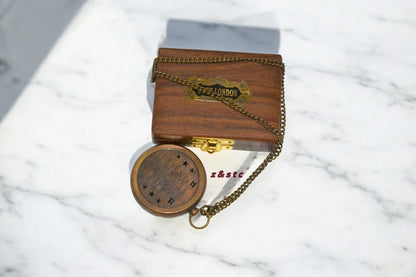 Vintage Style Working Compass in Locket Design with Wooden Gift Box