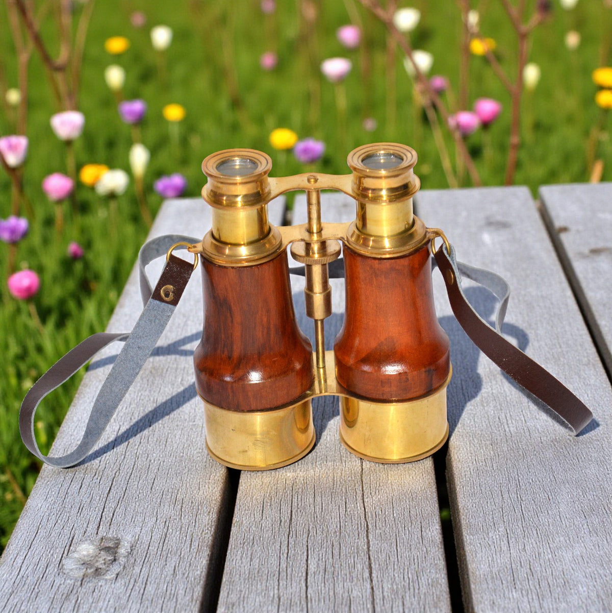 Antique Brass and wood Spyglass Binocular – Nautical Victorian Marine Style