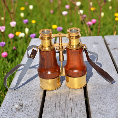 Antique Brass and wood Spyglass Binocular – Nautical Victorian Marine Style