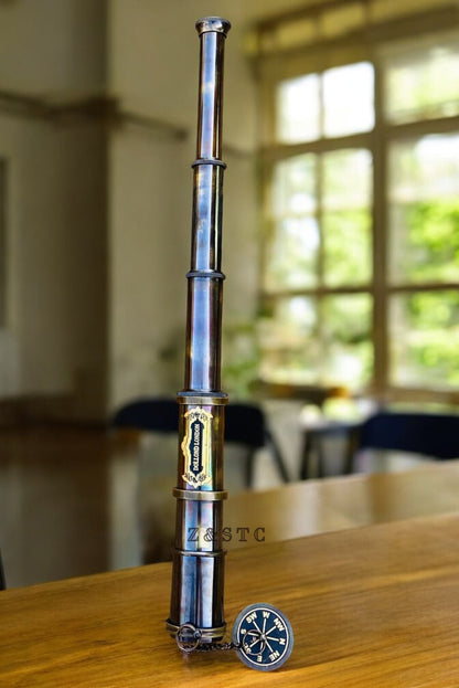 Vintage Brass 16" Telescope Spyglass Scope Nautical Maritime With Wooden Box
