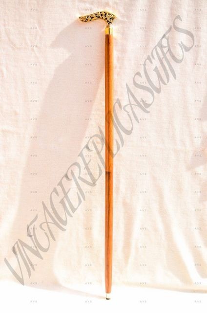 VintageReplicasGifts Brass Handle Walking Stick 3 Fold Wooden Cane Antique Desig