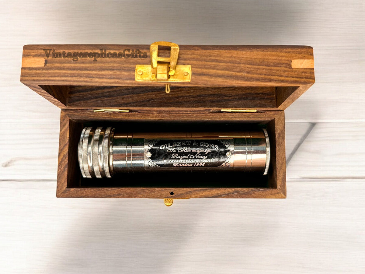Vintage Brass Kaleidoscope With Wooden Box Wedding Gift For Adult And Kids