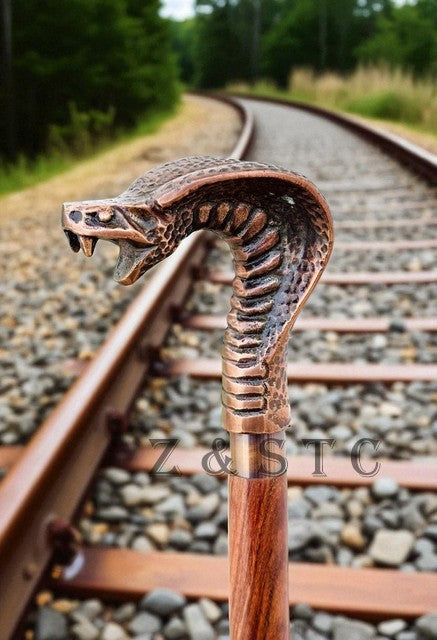 Antique Brass Cobra Head Handle Walking Stick – Spiral Wooden Cane