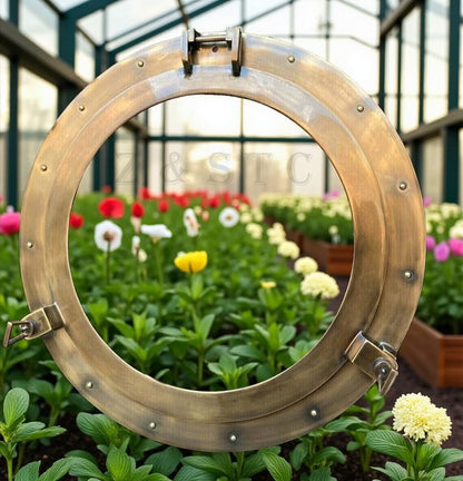 Vintage Style Brass Porthole 17" – Nautical Boat Window Wall Hanging Glass Accen