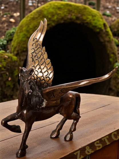 Brass Angel Horse with Wings | Antique Brown Decorative Figurine for Home decor.