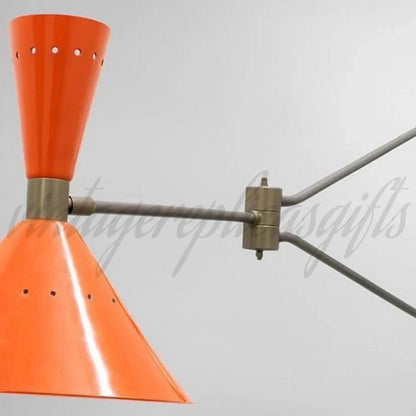 Vintage Mid Century Wall Lamp Swing Arm Sconce Orange Metal & Brass Handmade 26"