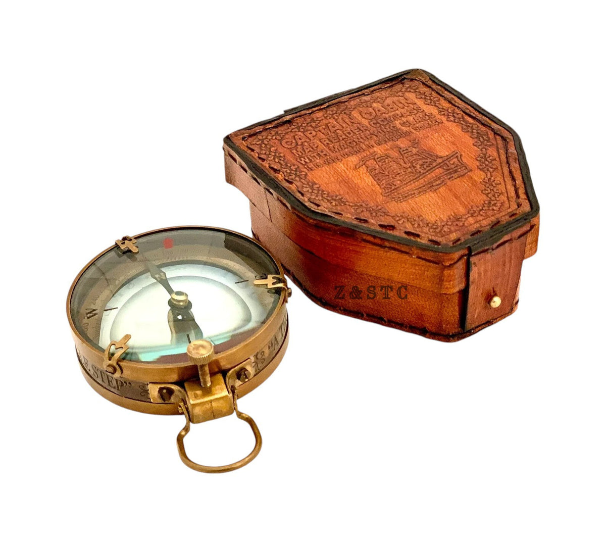 Vintage Brass Map Reader Spancer compass 3" with leather box directional gift