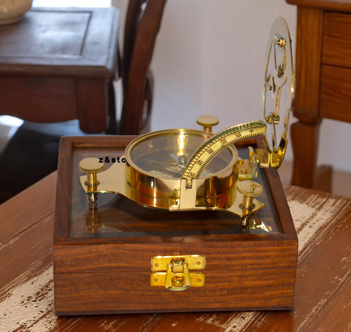 Marine Brass Compass with Wooden Display Case | Antique Nautical Gift Idea