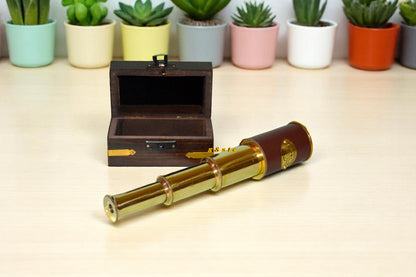 Victorian marine brass telescope with wooden box – antique nautical collectible