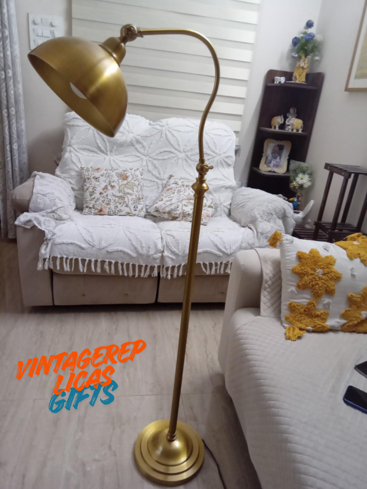Antique Brass Finish Floor Lamp Adjustable Arm, 4.5ft Freestanding Reading Light