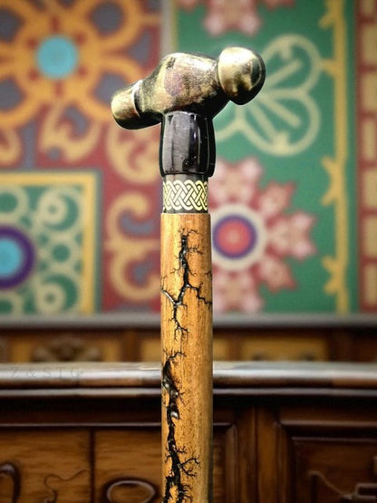 Handcrafted Victorian Walking Stick with Unique Solid Hammer Head Vintage Style