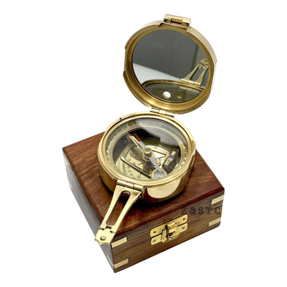 Vintage Brass Round Brunton compass 3" with Wooden box directional gift
