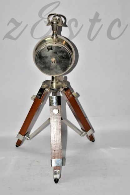 Decorative Brass & Wood Tripod Clock – Antique Nickel Finish Collectible Gift It