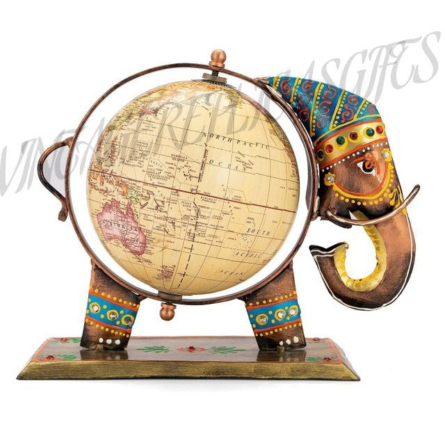 Decorative Elephant Globe Tabletop Showpiece Metal World Globe Home Office Desk