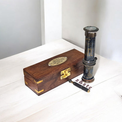 Handmade Brass Kaleidoscope with Wooden Box  Antique Style Replica