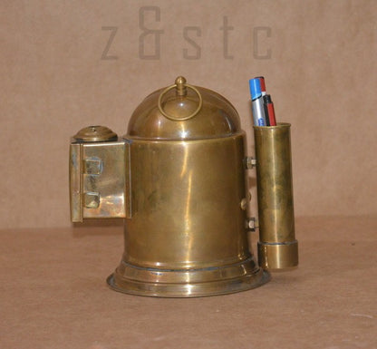 Vintage Shiny Brass Nautical Ship Clock with Built-in Pencil Sharpener Maritime